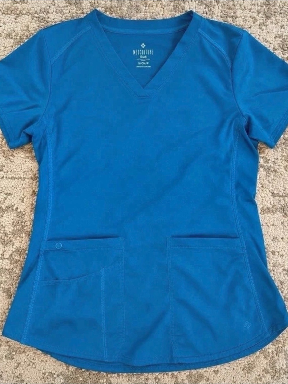 Med Couture Short Sleeve V-Neck Scrub Top in Bright Blue